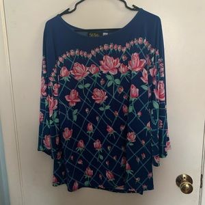 Bob Mackie wearable art rose print blouse size XL